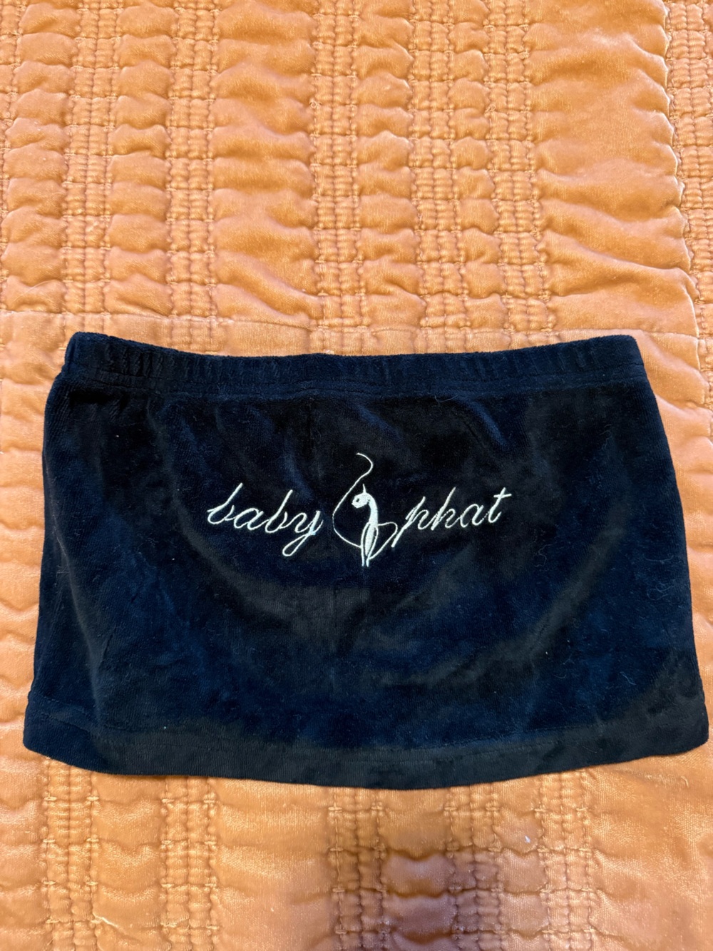 Y2K Baby Phat Black Velour Crop Top with White Embroidered Logo